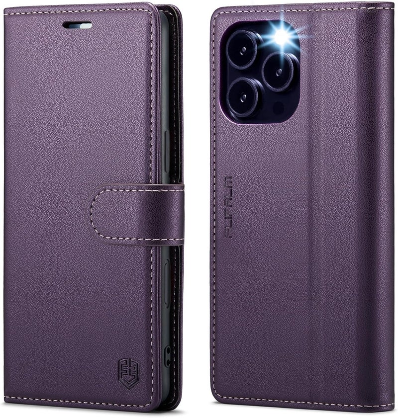 FLIPALM Wallet Case for iPhone 16 Pro, RFID Blocking Credit Card Holder, PU Leather Folio Flip Kickstand Protective Shockproof Cover for Apple 16 pro (Purple, for iPhone 16 Pro - 6.3'') - Image 1